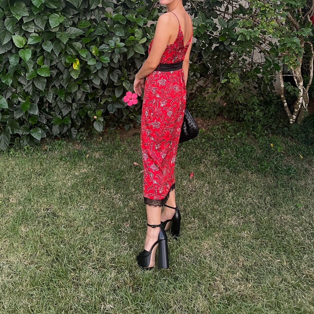 Red Floral Midi Dress